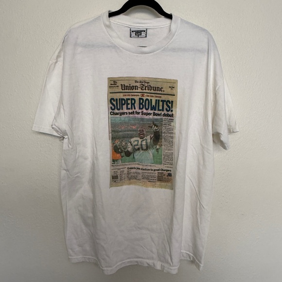 Vintage 90s 1995 NFL Chargers Super Bowl Tshirt Newspaper ‘The Bolt is back’ - Picture 2 of 6